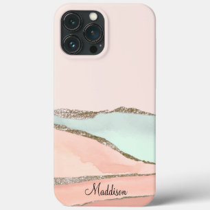 ピンク＋テールグリッターオンブレ大理石モノグラム iPhone 13 PRO MAXケース