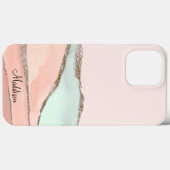 ピンク＋テールグリッターオンブレ大理石モノグラム Case-Mate iPhoneケース (裏面 (横))