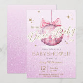 ピンク ディスコボール ベビーシャワー 招待状 TS (正面/裏面)