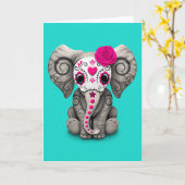 ピンク・デイ・オブ・ザ・デッド・エレファント カード (黄色い花)