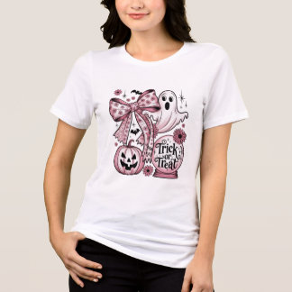 ピンク トリック オア トリート - ガーリーな幽霊とカボチャ トライブレンドTシャツ