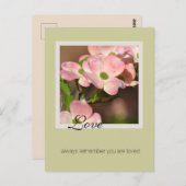 ピンク・ドッグウッド・パーソナライズされたラブ・感動的引用文 ポストカード (正面/裏面)