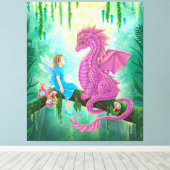ピンク・ドラゴンと妖精 キャンバスプリント (インサイチュ (ウッドフロア))
