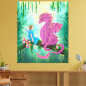 ピンク・ドラゴンと妖精 キャンバスプリント (インサイチュ (リビング))