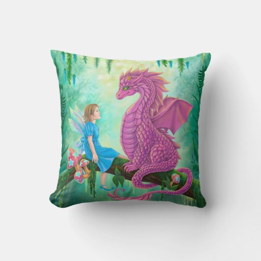 ピンク・ドラゴンと妖精 クッション (正面)