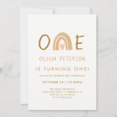 ピンク・ニュートラル・レインボー第1誕生日招待状カード 招待状 (正面)