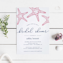 ピンク&ネイビーのスターフィッシュブライダルシャワーへの招待 招待状