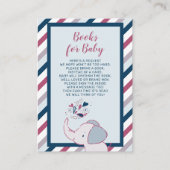 ピンク&ネイビーエレファントベビーシャワーブックベビー エンクロージャーカード (正面)
