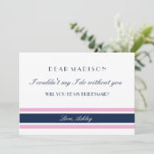 ピンク&ネイビーストライプブルーの服を着て私の花嫁になる 招待状 (スタンド正面)