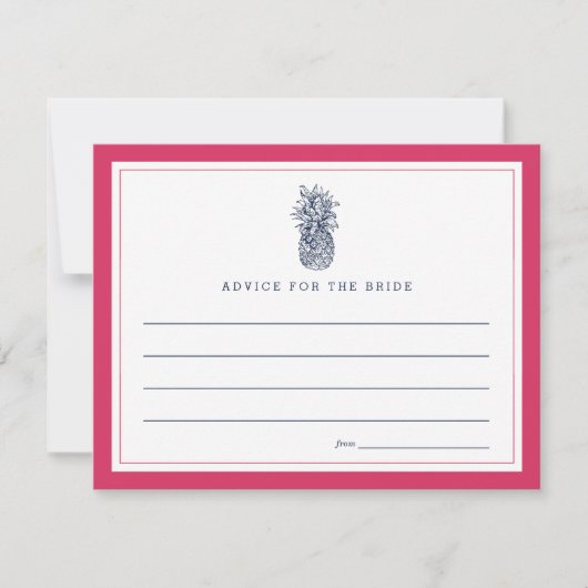 ピンク&ネイビーパイナップルブライダルシャワーアドバイスカード 招待状 (正面)