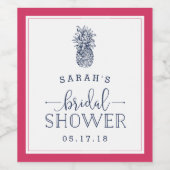 ピンク&ネイビーパイナップルブライダルシャワーワインラベル ワインラベル (シングルラベル)