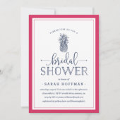 ピンク&ネイビーパイナップルブライダルシャワー招待 招待状 (正面)
