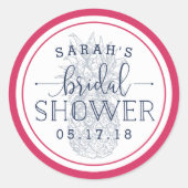 ピンク&ネイビーパイナップルブライダルシャワー ラウンドシール (正面)