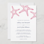 ピンク&ネイビーヒトデ結婚式招待状 招待状 (正面)