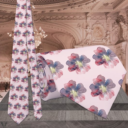 ピンク&ネイビーフロールエバーワテカラ色彩の鮮やかーズ ネクタイ