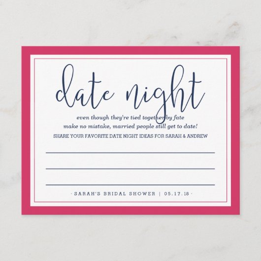 ピンク&ネイビーブライダルシャワーデイトナイトカード アドバイスカード (正面)