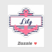 ピンク&ネイビーブルーいかり名学校用シール シール (シート)