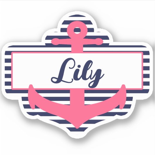 ピンク&ネイビーブルーいかり名学校用シール シール (正面)