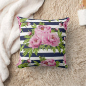 ピンク・ネイビーブルーのフローラ枕 クッション (ブランケット)