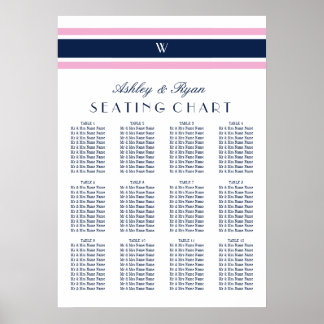 ピンク&ネイビーブルー12テーブル座席表 ポスター