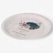 ピンク ネイビーブルー 花 ボタニカル ウェディング ペーパープレート (アングル)