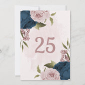 ピンク ネイビーブルー 花 植物 テーブルナンバー カード (裏面)