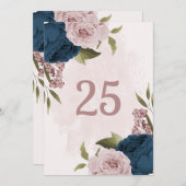 ピンク ネイビーブルー 花 植物 テーブルナンバー カード (正面/裏面)