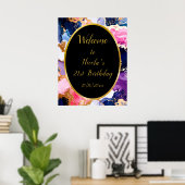 ピンク、ネイビーブルー、金ゴールドインク誕生日パーティー ポスター (ホームオフィス)