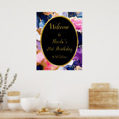 ピンク、ネイビーブルー、金ゴールドインク誕生日パーティー ポスター (キッチン)