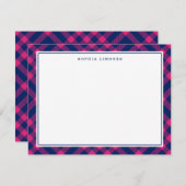 ピンク&ネイビープレイド文具パーソナライズされた具 ノートカード (正面/裏面)
