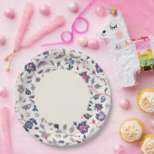 ピンク&ネイビーペイズリー縁ど ペーパープレート (パーティー)