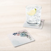 ピンク ネイビー ダスティーブルー フローラル グリーンナリー スクエアペーパーコースター (インサイチュ)