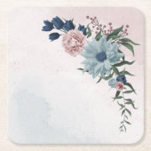 ピンク ネイビー ダスティーブルー フローラル グリーンナリー スクエアペーパーコースター (正面)