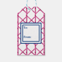 ピンク ネイビー トレリス 竹模様 プレッピー ギフトタグ