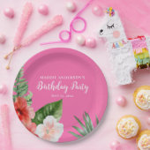 ピンク ハワイアン フラワー 誕生日  ペーパープレート (パーティー)