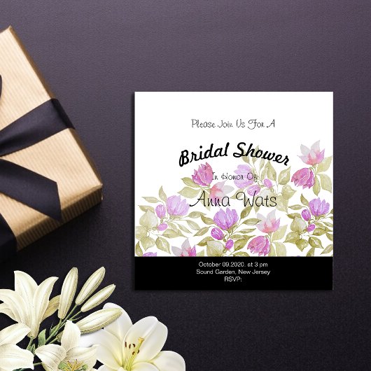 ピンク・バイオレットの水彩花 手描き