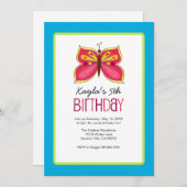 ピンク·バタフライ誕生日パーティーの招待 招待状 (正面/裏面)