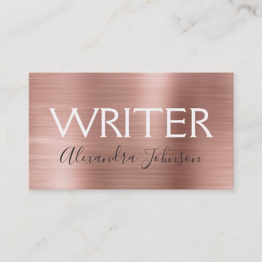 ピンク&バラゴールドフォイルライターまたは作家 名刺 (正面)