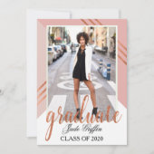 ピンク&バラゴールドフォイル卒業パーティーお祝い 招待状 (正面)