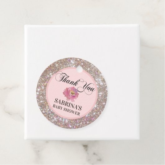 ピンク、バラブラウン、グリッター赤ちゃんシャワーありがとう フェイバータグ (インサイチュ)