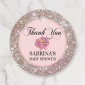 ピンク、バラブラウン、グリッター赤ちゃんシャワーありがとう フェイバータグ (正面)