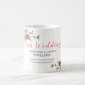 ピンク&バラ水彩牡丹の花我々結婚の コーヒーマグカップ (中央)