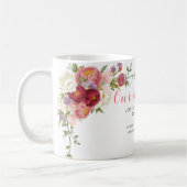 ピンク&バラ水彩牡丹の花我々結婚の コーヒーマグカップ (左)