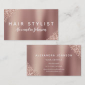 ピンク&バラ金ゴールドグリッタースパークル美容師 名刺 (正面/裏面)