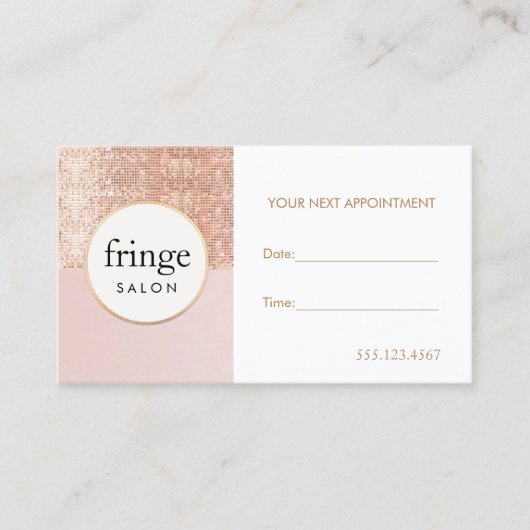 ピンク・バラ金ゴールドシークイン美しいサロンアポイントメント 予約カード (正面)