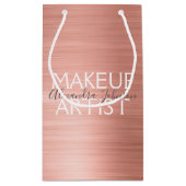 ピンク&バラ金ゴールドブラシ仕上げメタルメイクアップアーティスト スモールペーパーバッグ (裏面)