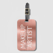 ピンク&バラ金ゴールドブラシ仕上げメタルメイクアップアーティスト ラゲッジタグ (正面縦)