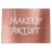 ピンク&バラ金ゴールドブラシ仕上げメタルメイクアップアーティスト ラージペーパーバッグ (正面)