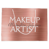 ピンク&バラ金ゴールドブラシ仕上げメタルメイクアップアーティスト ラージペーパーバッグ (裏面)