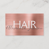 ピンク&バラ金ゴールドブラシ仕上げ金属箔ヘアサロン 名刺 (正面)